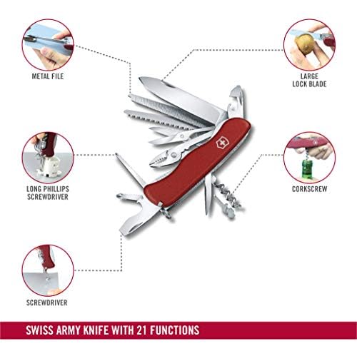Victorinox Work Champ Swiss Army Knife - 21-Function Pocket Multitool, Red - WorkChamp Variation
