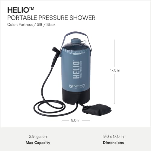 Helio Portable Camp Shower 11L with 2-Stage Nozzle & Long Hose - Black
