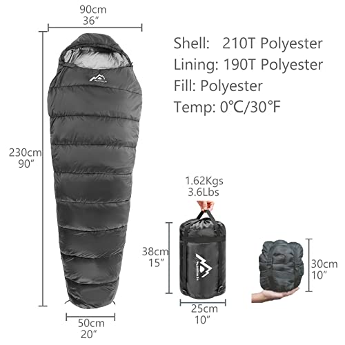 Mantuole Mummy-Black-Type C Heated Sleeping Bag with 5 USB Heating Pads
