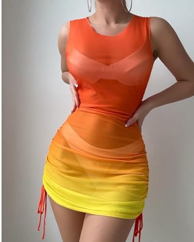 Women’s Sheer Mesh Swimsuit Cover Up Dress with Side Ties - Beach & Pool Wear
