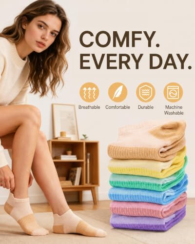 Colorful Ankle Socks for Women - 6 Pairs No Show Cotton Socks