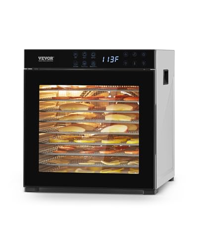 VEVOR Food Dehydrator Machine with 10 Stainless Steel Trays, 1000W Electric Food Dryer, Adjustable Temp & 24-Hour Timer, B Variation