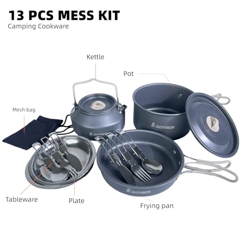 13-Piece Camping Cookware Set for 2 with Pot, Kettle, and Tableware
