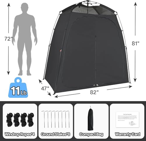 EighteenTek Black 83" x 47" x 78" Pop-Up Shower Tent with Hub & Floor, Portable Privacy Shelter