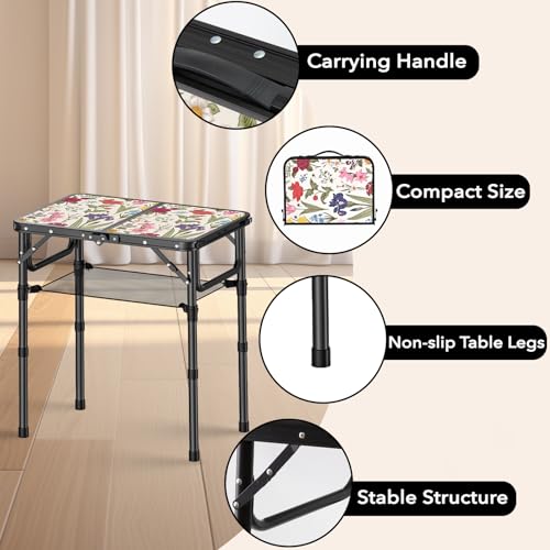 Delightful Garden Small Camping Table - Vintage French Flowers Pattern, 3-Height Folding