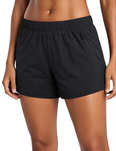 Large Black Women's Lounge Workout Shorts with Zipper Pockets - 1 or 5 Pack