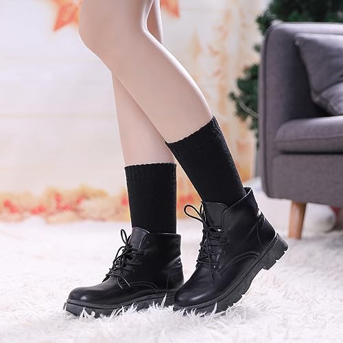 Women's Wool Socks Winter Warm Hiking Thick Cozy Crew Socks - Purple/Blue/Black/Gray - 5 Pairs