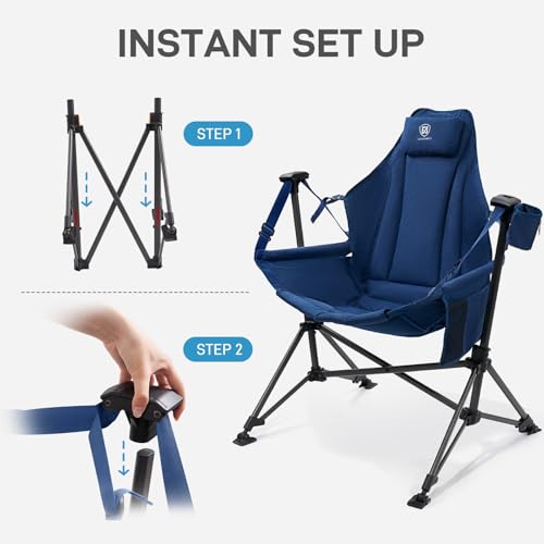 Ever Advanced Blue Oversized Padded Camping Swing Chair with Cup Holder, Supports Up to 400lbs