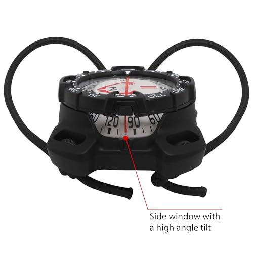 Scuba Dive Compass with Glow Dark Face Waterproof to 230ft - Bungee Mount