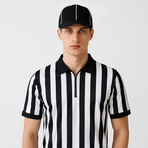 Referee Hat Black with White Stripe Adjustable Cotton Cap - One Size