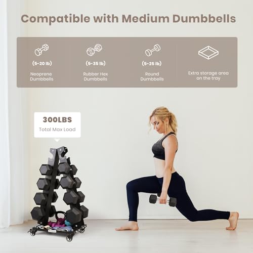 Medium 300 LBS Dumbbell Rack Stand - A-Frame Rolling Weight Storage