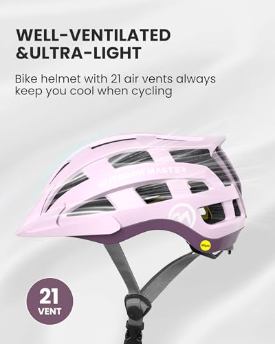 MIPS Bike Helmet with Light - Adult Youth Cycling Helmet, Misty Sakura, Medium