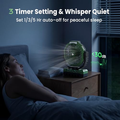 FRIZCOL 3-in-1 Portable Camping Fan with 48000mAh Battery, Light & Remote - Green