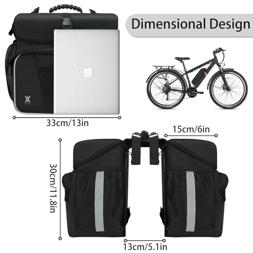 Waterproof Double Panniers Bike Bag 36L with Rain Cover Black - Stable Cycling Storage