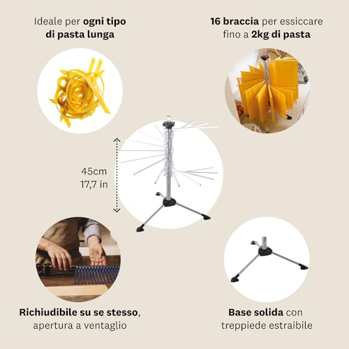 Pasta Drying Rack - Clear, 18.5 x 2.75 Inches, Holds Up to 4.4 lbs - Italian Made