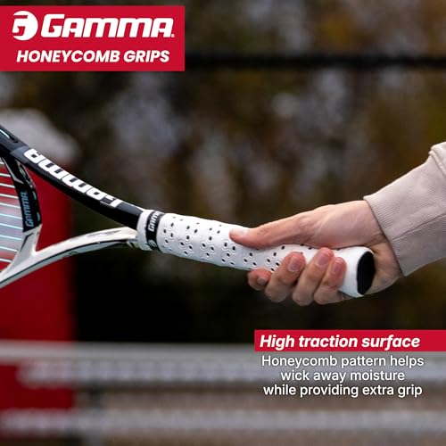 Gamma Tennis Honeycomb Replacement Grip, Moisture Wicking, Tacky, Extra Durable, White…