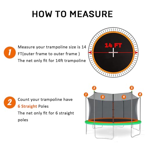 Jump Tastic 14Ft Trampoline Net Replacement with 6 Caps - Fits 14Ft Frame