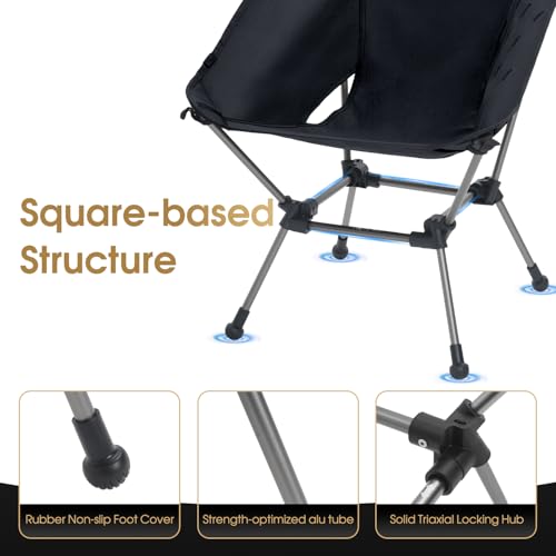MOON LENCE Portable Camping Chair 2-Pack Black Ultralight Foldable Chair with 330Lbs Capacity