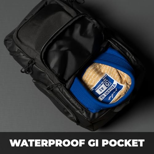 Gold BJJ Jiu Jitsu Backpack - Heavy Duty Waterproof Gym Bag with Gi Pocket (Black)