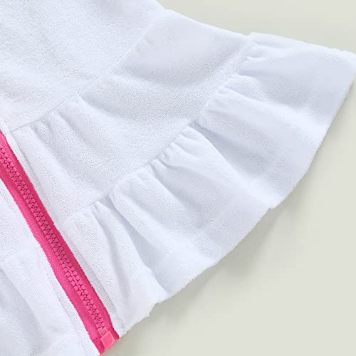 Toddler Girls Swim Cover Up with Hood and Zipper - White 1-2T