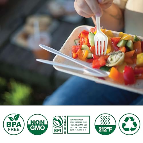 Heavy Duty Eco-Friendly Compostable Utensils Set 6.1-7IN - 360 Count, No Plastic Cutlery
