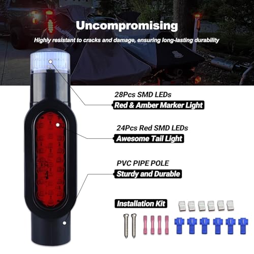 Boat Trailer Guide-On Post Light Set Black Waterproof 24LED Turn Signal Brake Lights