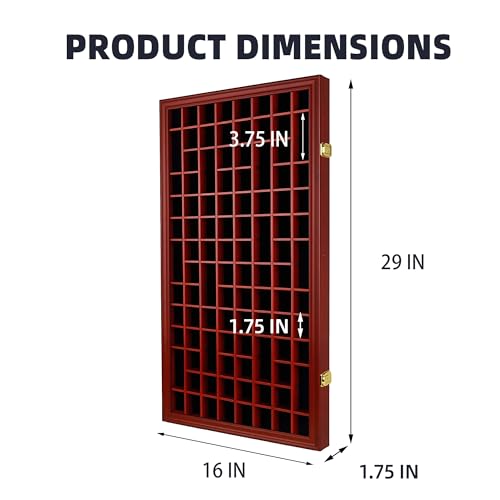 Wall-Mounted Thimble Display Case with UV Protection Door and Felt Interior - Mahogany Finish