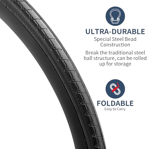 Black 700x25C Road Bike Tires with Tubes & Rim Strips - 2 Pack