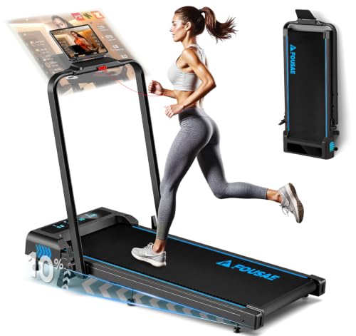FOUSAE 5-in-1 Foldable Home Treadmill Black Blue - 7.5MPH Incline, App Compatible