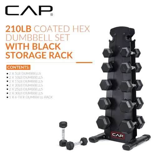Rubber Coated Dumbbell Set with Vertical Rack - 100, 150, 210 lbs Options