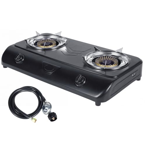 Bestfire Portable Propane Camp Stove with Dual 12,000 BTU Burners, Auto Ignition, Rust-Resistant Steel