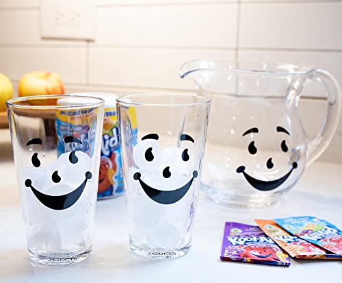 Kool-Aid Man Glass Pitcher and Pint Glass Set - 64oz Beverage Dispenser & 16oz Glassware