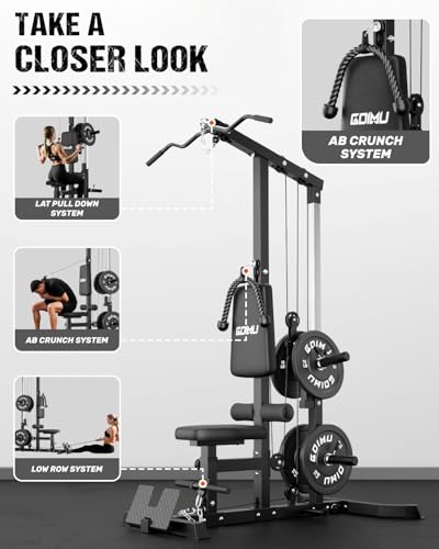 Black 3-in-1 Lat Pulldown Cable Machine with Ab Crunch for Home Gym