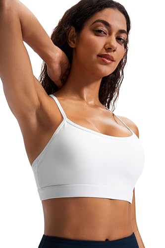 Women's Medium White Comfy Racerback Sports Bra with Removable Pads - Workout & Daily Use
