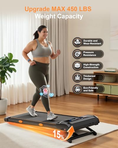 Walking Pad Treadmill with 15% Auto Incline, 12 Levels, 450 lb Capacity, Bluetooth & App