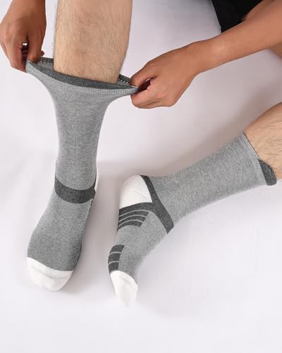 Men's Cotton Work Boot Socks 6 Pairs - Black, White, Grey, Size 9-12