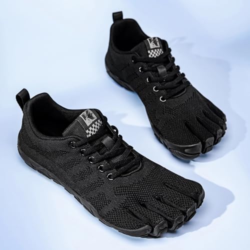Barefoot Five-Toed Fitness Shoes for Men & Women – Black C, 12 Women / 11 Men – Separated Toe Sneakers for Yoga, Hiking, Gym, Beach