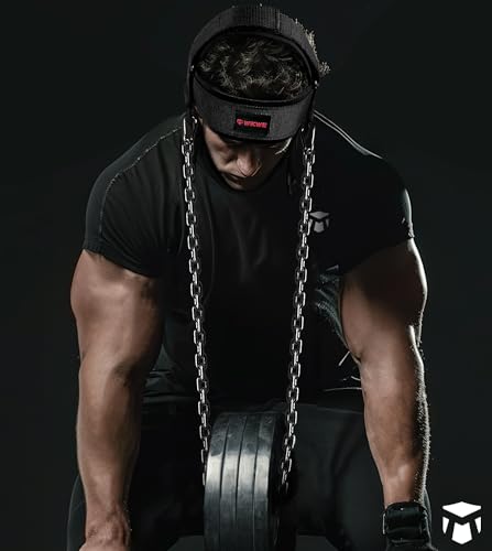 Black Neck Harness for Strength Training with 30-Inch Steel Chain - Heavy Duty Support