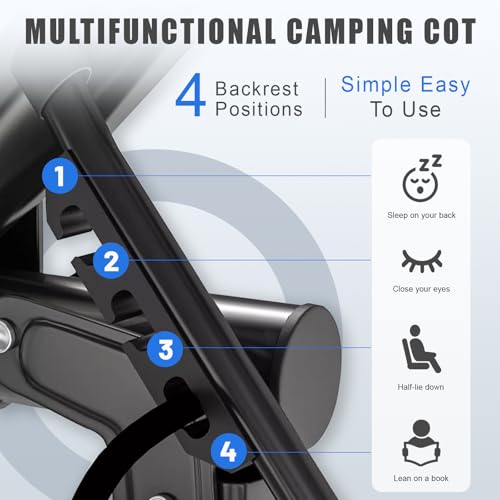 Blue Folding Camping Cot for Adults with Mattress - Heavy Duty Adjustable Bed