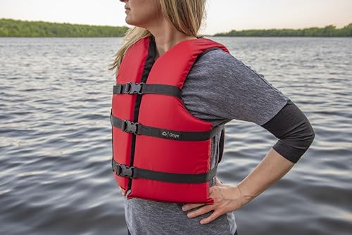 Onyx Adult Universal Life Vest 4-Pack - Adjustable Flotation Vests for 30-52 Inch Chest, Red & Blue