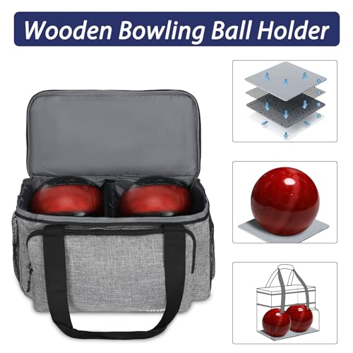 Double Bowling Ball Carrier Bag with Padded Holder & Shoe Compartment - Grey