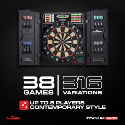 Arachnid Titanium 5400 Dartboard Cabinet - 13.5” Electronic Dart Game with 38 Games & LED Scoring