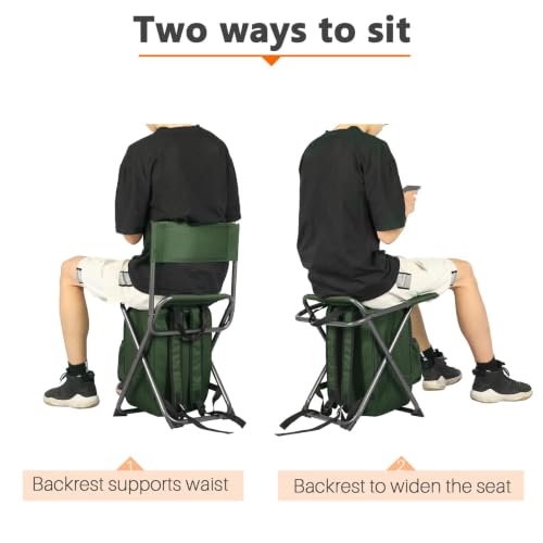 Green Portal Cooler Backpack Chair with Backrest & Folding Stool - Portable Outdoor Seating