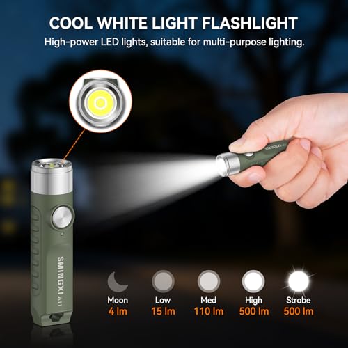 Green Rechargeable Keychain Flashlight - Mini EDC LED with Magnetic Base - 2 Pack