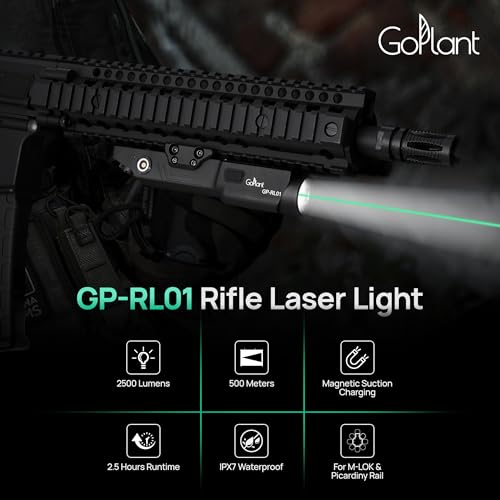 GOPLANT Black 2500 Lumen Aluminum Alloy Rifle Laser Light Combo for AR15 with MLOK & Picatinny Mount