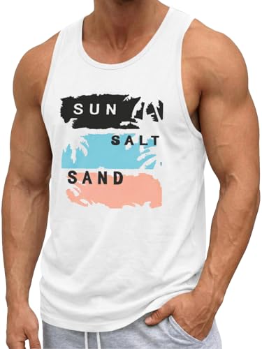Runcati Mens Sleeveless Hawaiian Beach Tank Top Large White