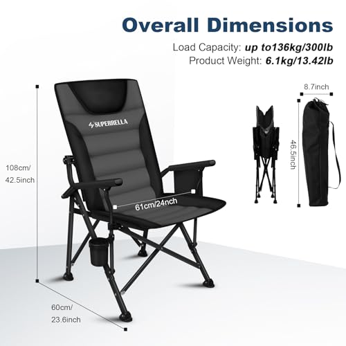 Superrella Portable Camping Chair with Movable Backrest & Padded Seat