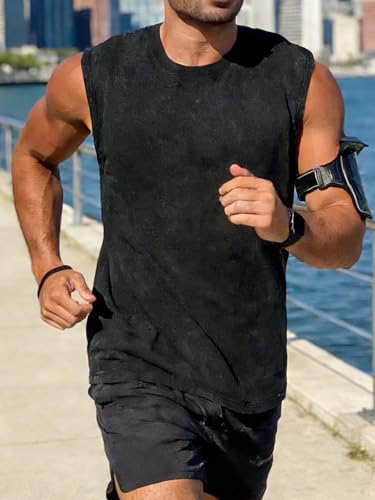 Men's Tank Tops Summer Sleeveless Muscle Shirts Cotton Loose Fit XX-Large Black