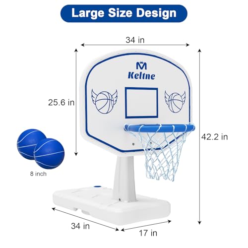 Bright White LED Pool Basketball Hoop with Solar Lights, Oversized 34x34x42.2 Inches, Includes 2 Balls & Pump