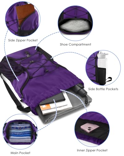 Purple Soccer Bag, Waterproof Football Backpack with Shoes & Ball Compartments